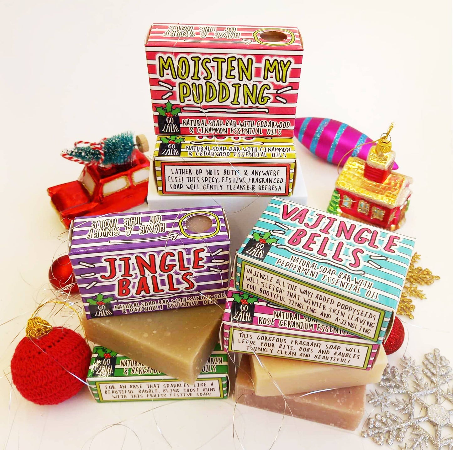 Go La La - Tinsel Tits Christmas Soap Rose Geranium Funny Gift