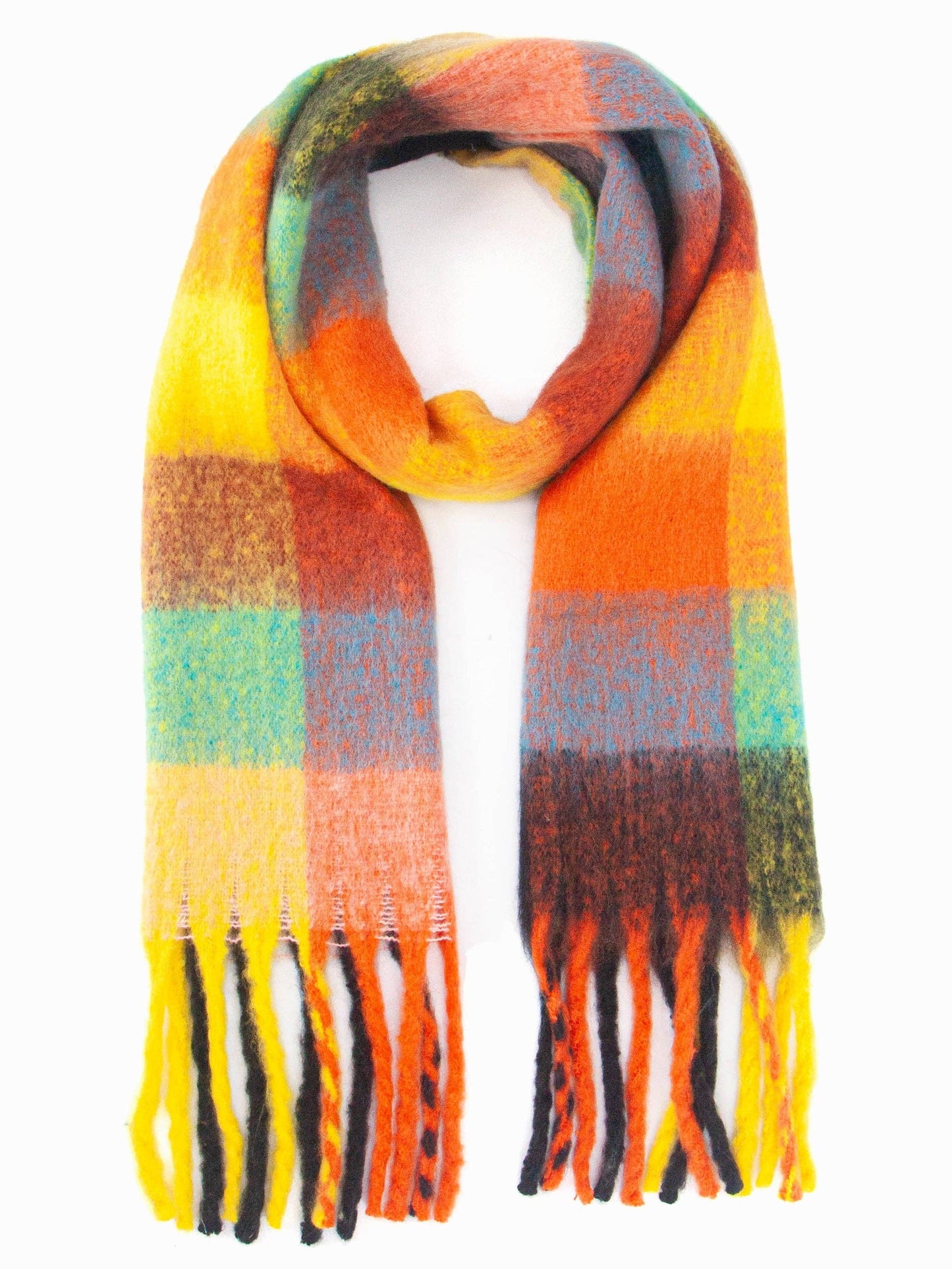 Sarta Accessories - Allie Heavyweight Scarf - Orange/Multi, Square Colour Block: One-size