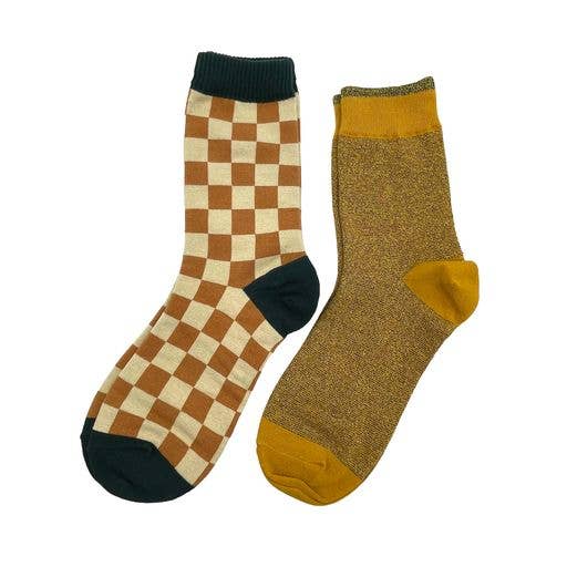 Sixton London - Chequerboard amber cream & Tokyo gold sock box duo: Without pin