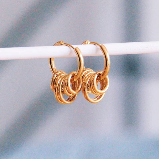 Bazou - Stainless steel earring with rings - gold