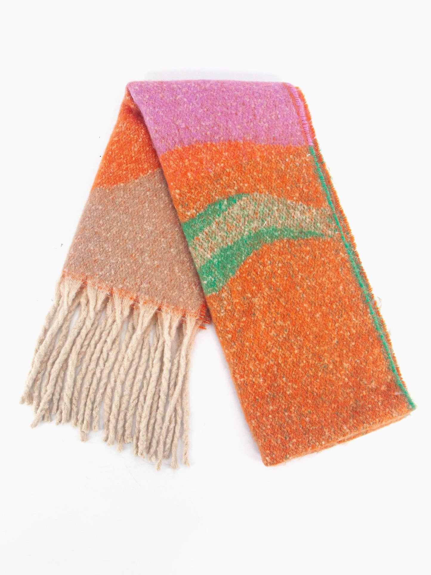 Sarta Accessories - Camden Heavyweight Scarf - Orange/Green, Wave Colour Block: One-size