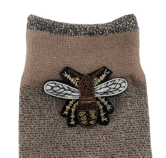 Sixton London - Tokyo socks with eclectic beaded pins: Pewter/ Petite insect