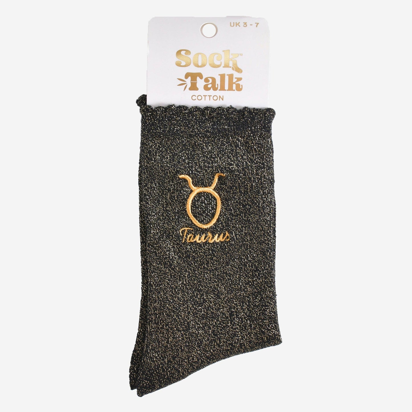 Sock Talk - Women's Glitter Socks - Black/Gold, Zodiac Taurus