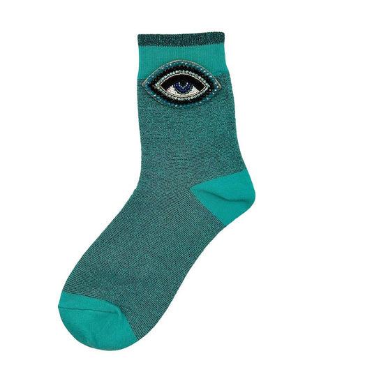 Sixton London - Tokyo socks with eclectic  pins: Turquoise Turquoise eye