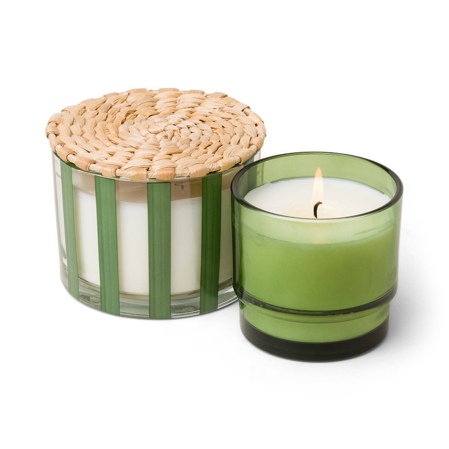 Al Fresco Striped Glass Candle (340g) - Green - Misted Lime