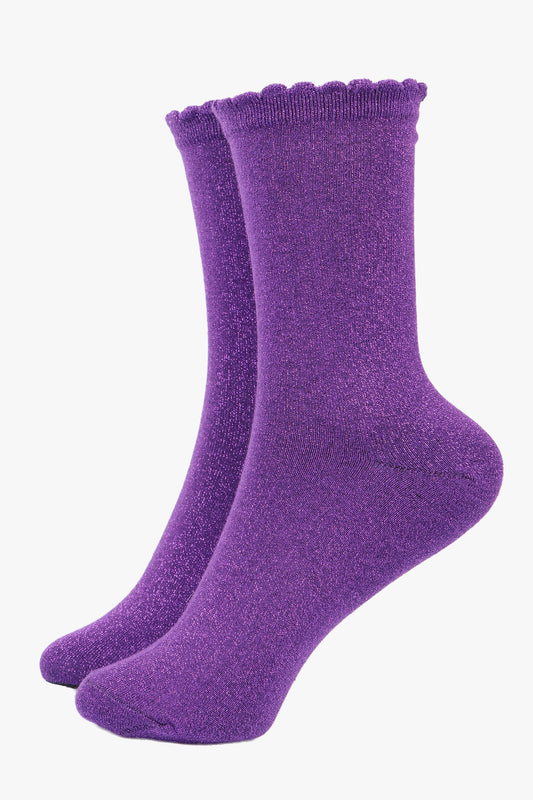 Sock Talk - Purple All Over Glitter Socks with Scalloped Cuff