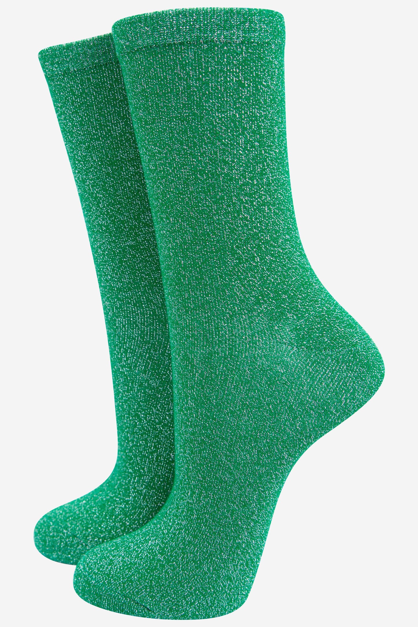 Sock Talk - Womens Glitter Socks Silver Sparkly Ankle Socks Green