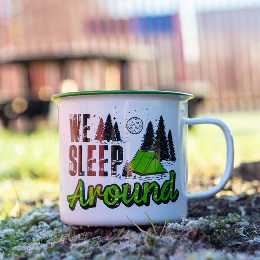 Boxer Gifts - We Sleep Around' Camping Mug - Tin Travel Mug - Travel Gifts