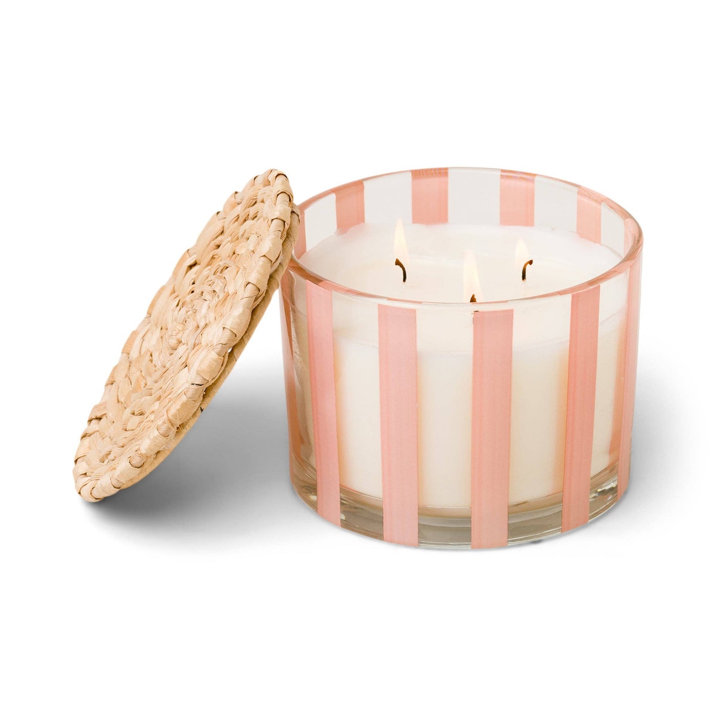 Al Fresco Striped Glass Candle (340g) - Peach - Pepper & Plum