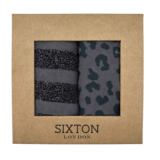 Sixton London - Charcoal leopard and purple Berlin  sock box duo