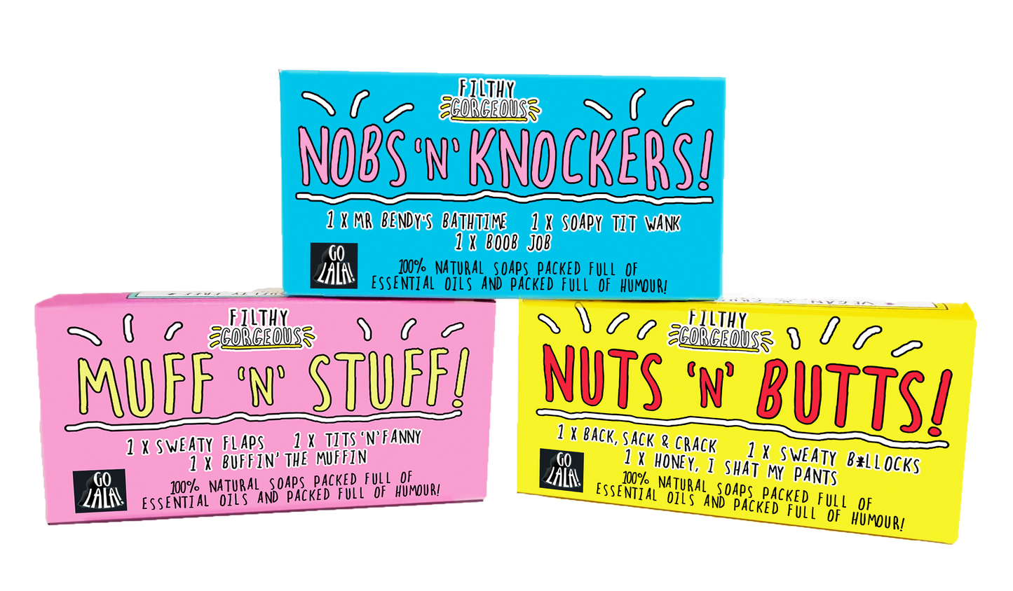 Go La La - Nuts 'n' Butts Gift Set of 3 Funny Soaps Award Winning