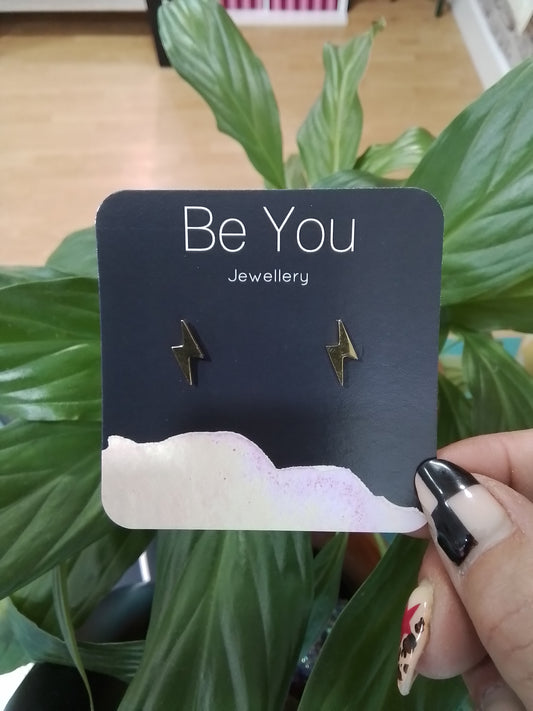 Stainless Steel Gold Studs Lightning Bolt BUGS19