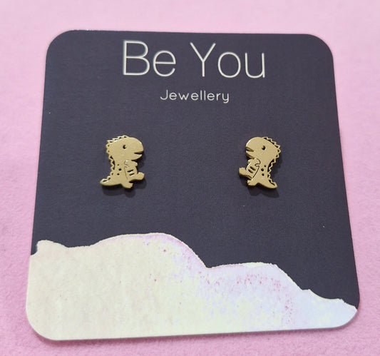 Stainless Steel Gold Stud Dinosaur BUGS26
