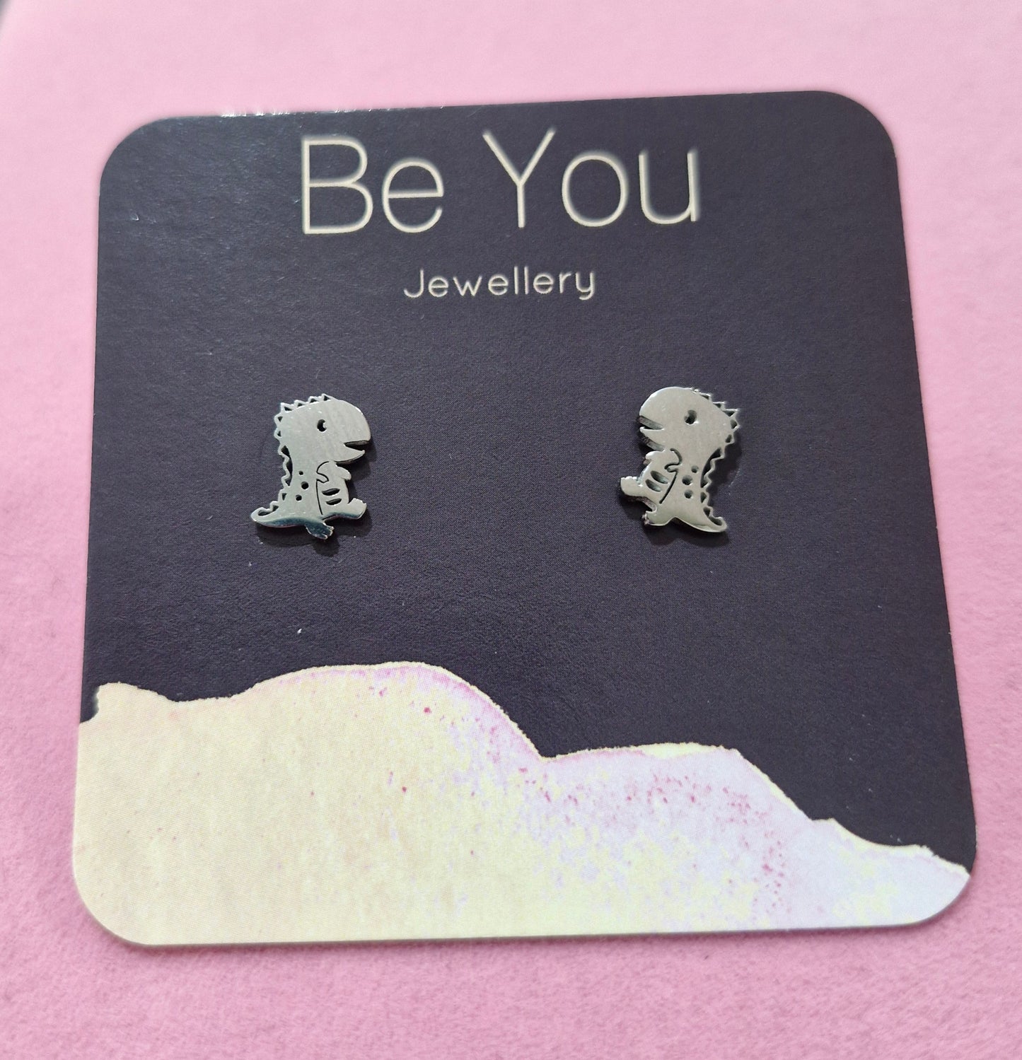 Stainless Steel Silver Stud Gold Dinosaur BUSS26