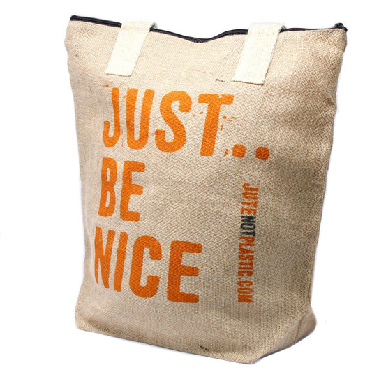 Just Be Nice Jute Tote Bag